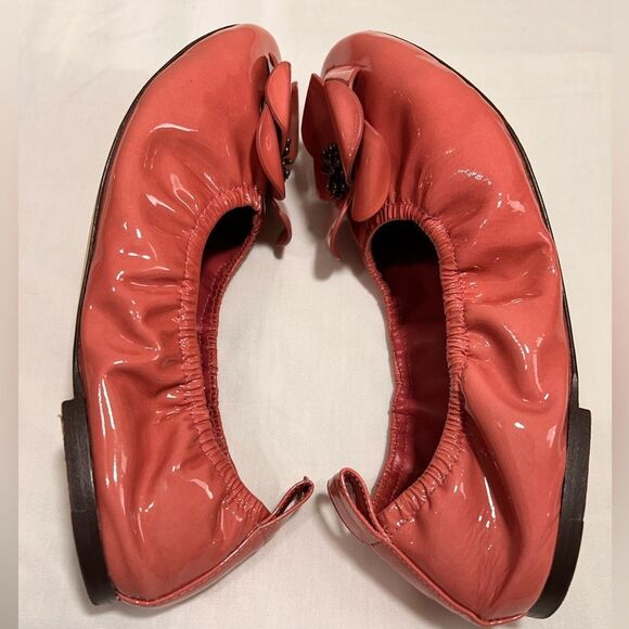 Tory Burch Pink Flower Ballet Flats Size 9 1/2 Patent Leather - Picture 3 of 11